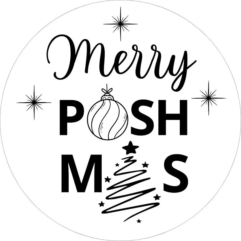 100 thermal Stickers Merry Poshmas 2” Round Labels,